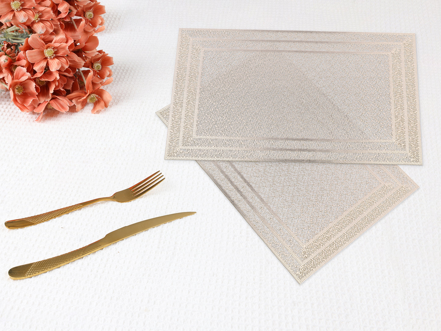 Placemats Set of 6 Trimmed for Dining Table Decor Indoor Outdoor Wipe Clean 18*12in