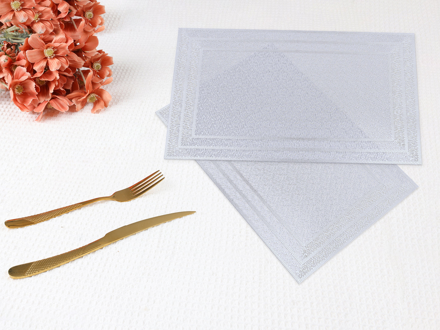 Placemats Set of 6 Trimmed for Dining Table Decor Indoor Outdoor Wipe Clean 18*12in