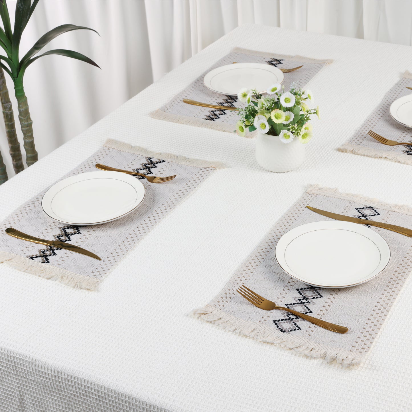 Farmhouse Placemats Set of 4 Linen for Dining Table Decor Indoor Outdoor Washable 20*12in
