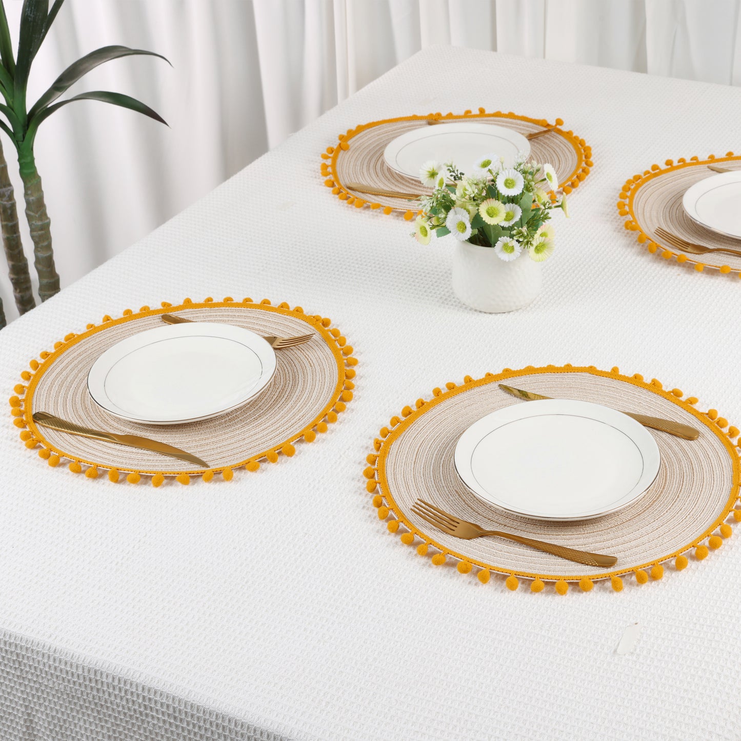 Juego de 6 manteles individuales de poliéster para decoración de mesa de comedor de cocina, resistentes al calor, 15 x 15 pulgadas