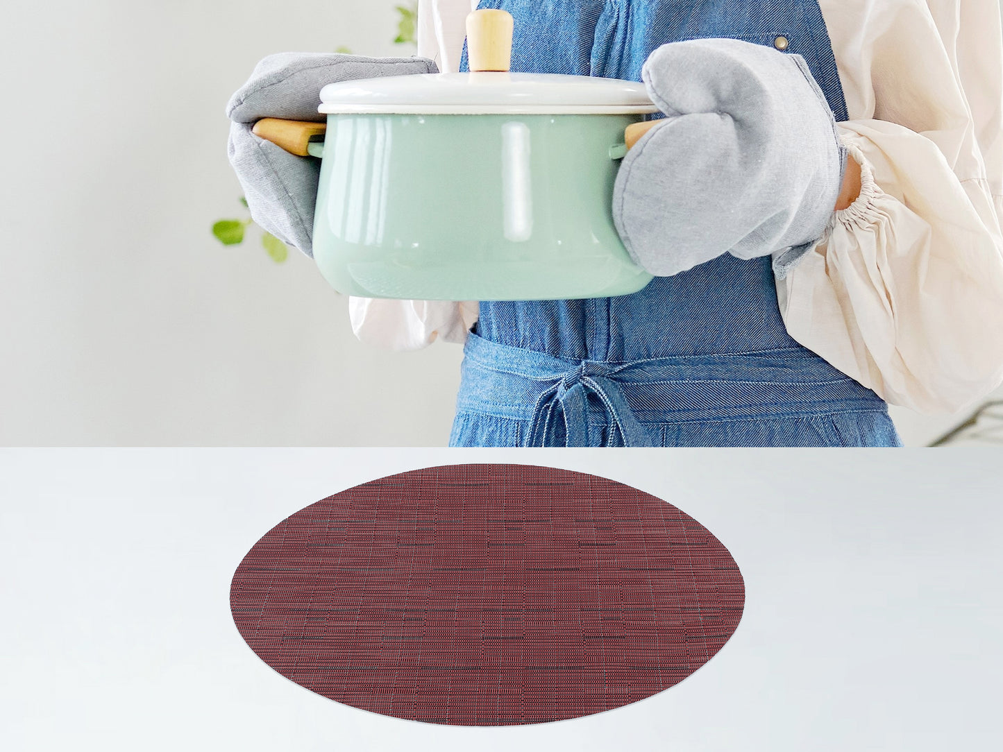Round Placemats Set of 6 PVC for Kitchen Dining Table Decor Wipeable 14*14in