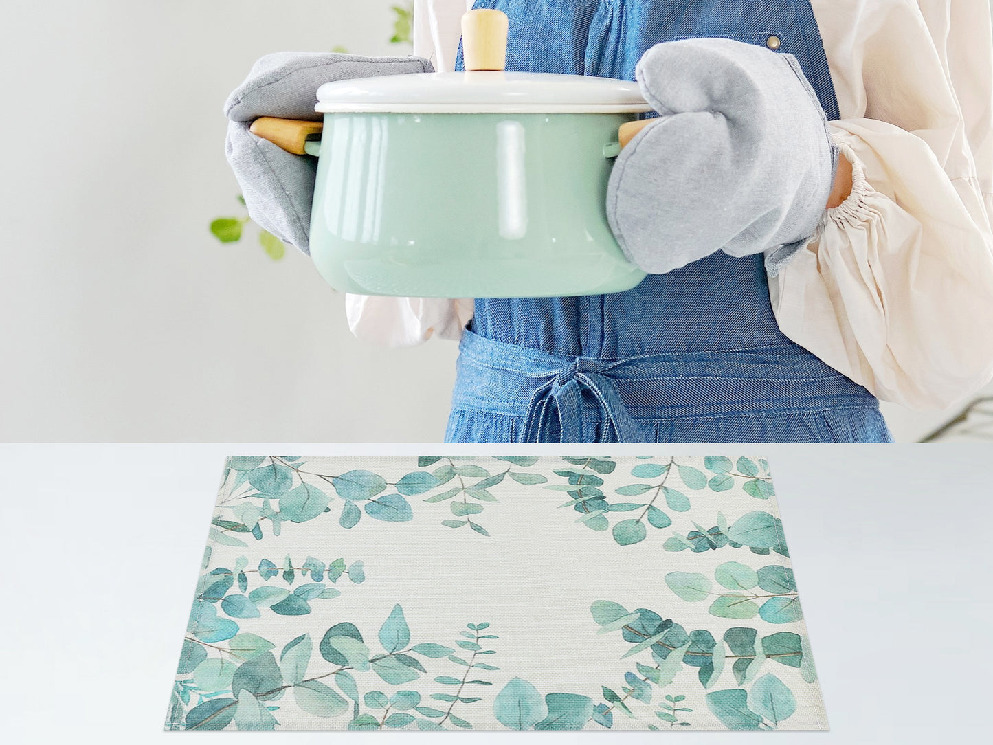 Farmhouse Leaf Placemats Set of 6 Linen for Dining Table Decor Washable Wipe Clean 18*12in