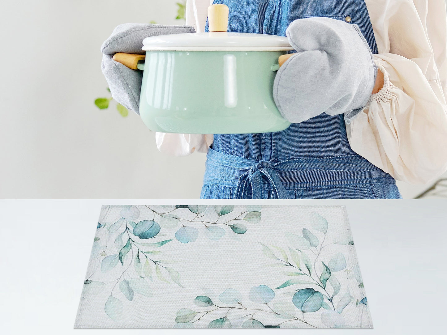 Farmhouse Leaf Placemats Set of 6 Linen for Dining Table Decor Washable Wipe Clean 18*12in