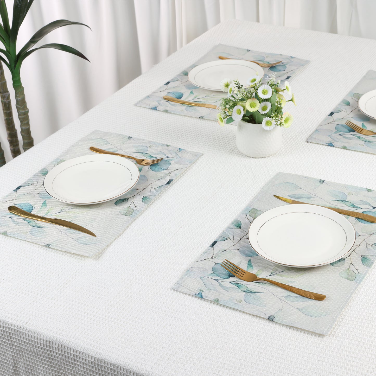 Farmhouse Leaf Placemats Set of 6 Linen for Dining Table Decor Washable Wipe Clean 18*12in
