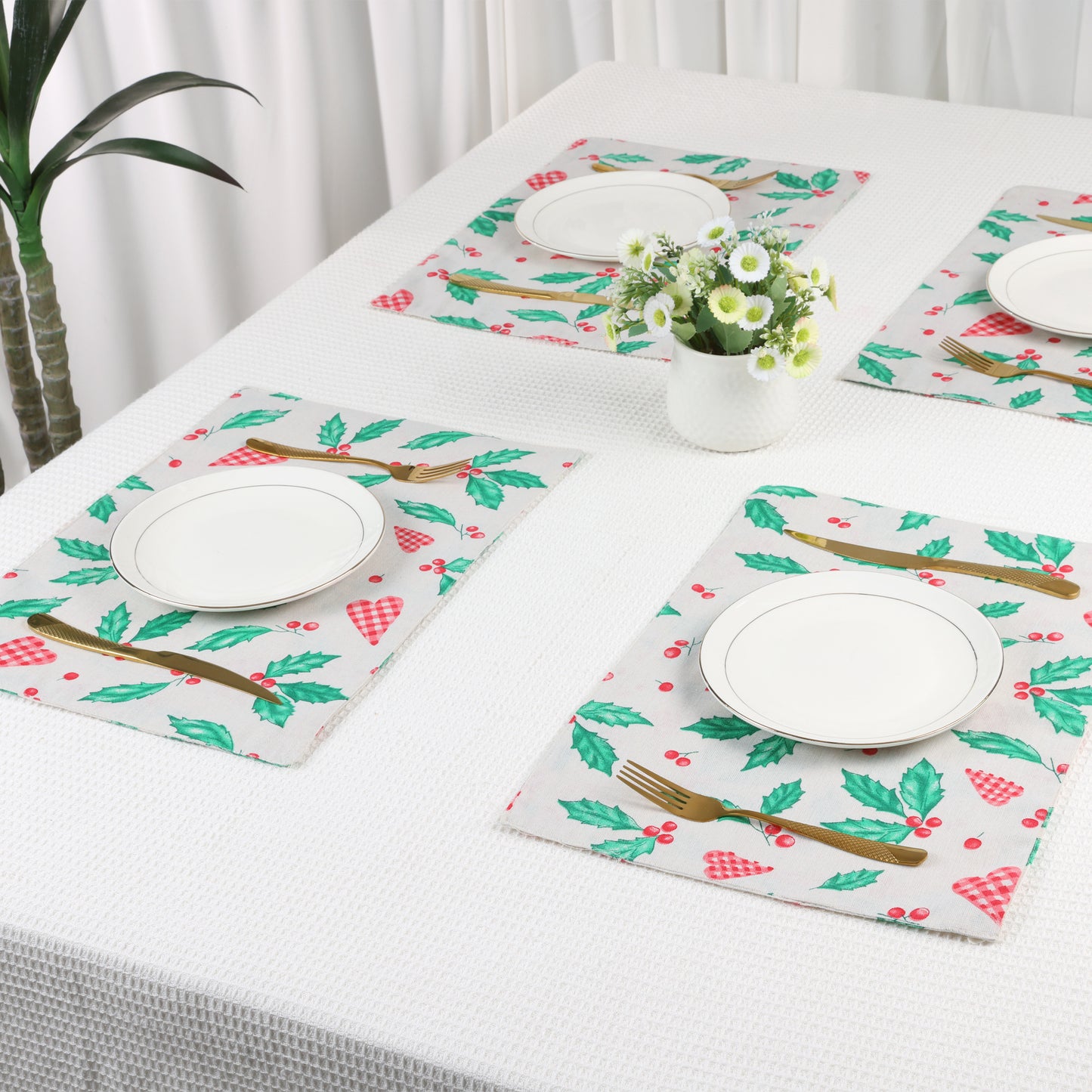 Farmhouse Set of 4 Polyester Placemats for Dining Table Decor Washable 18*13in