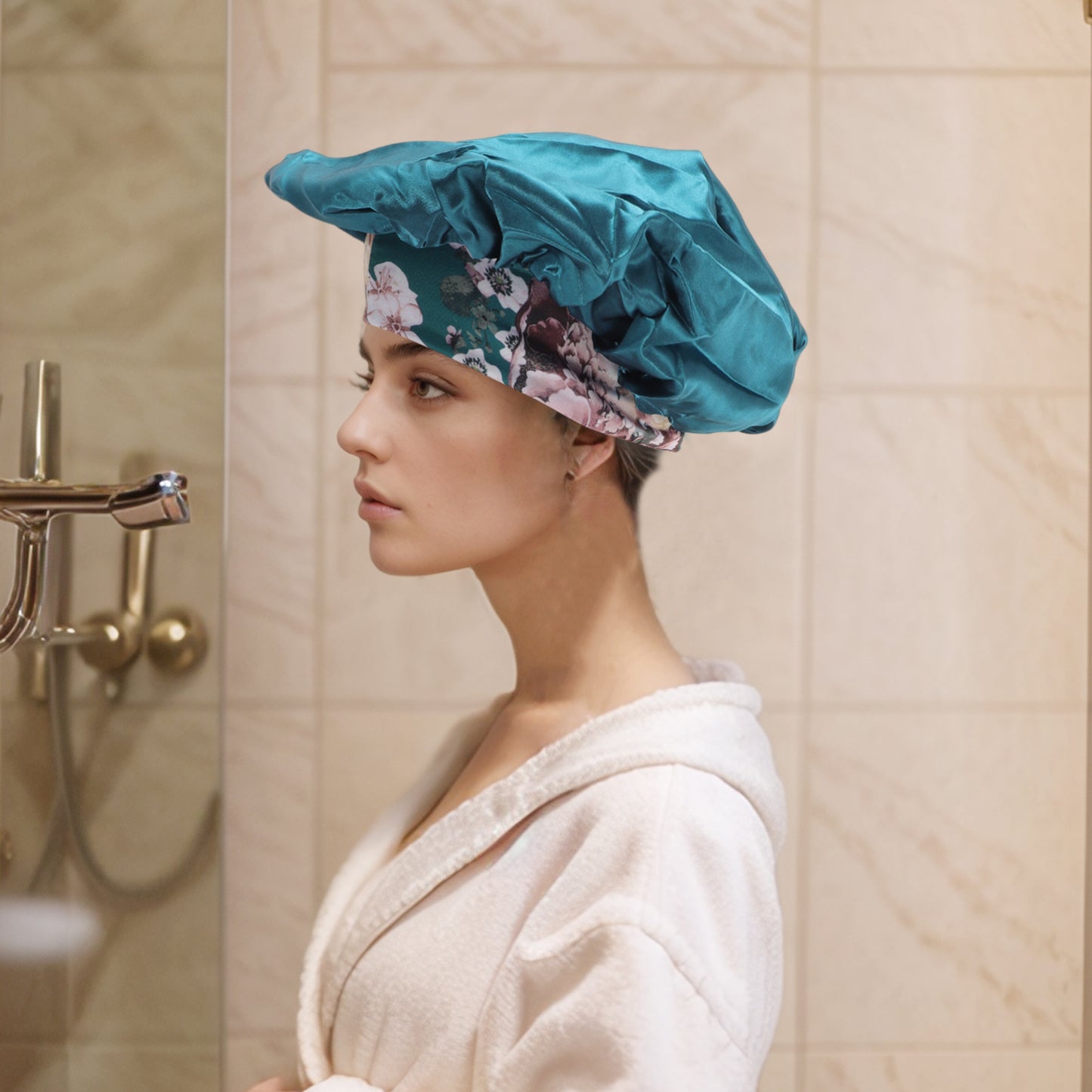 1 Pc Women Durable Shower Cap for Bathroom Hotel Blue