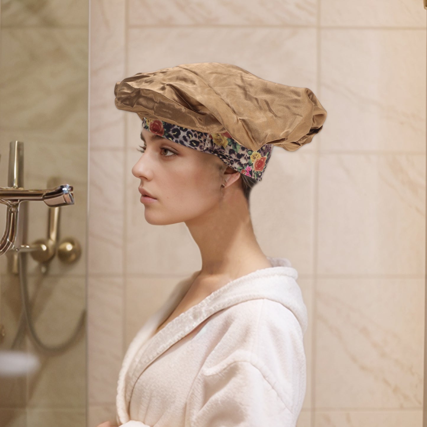 1 Pc Women Durable Shower Cap for Bathroom Hotel Champagne