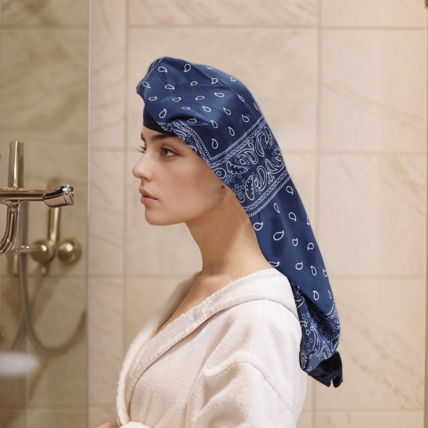 1 Pc Women Ribbon Shower Cap for Business Travel White