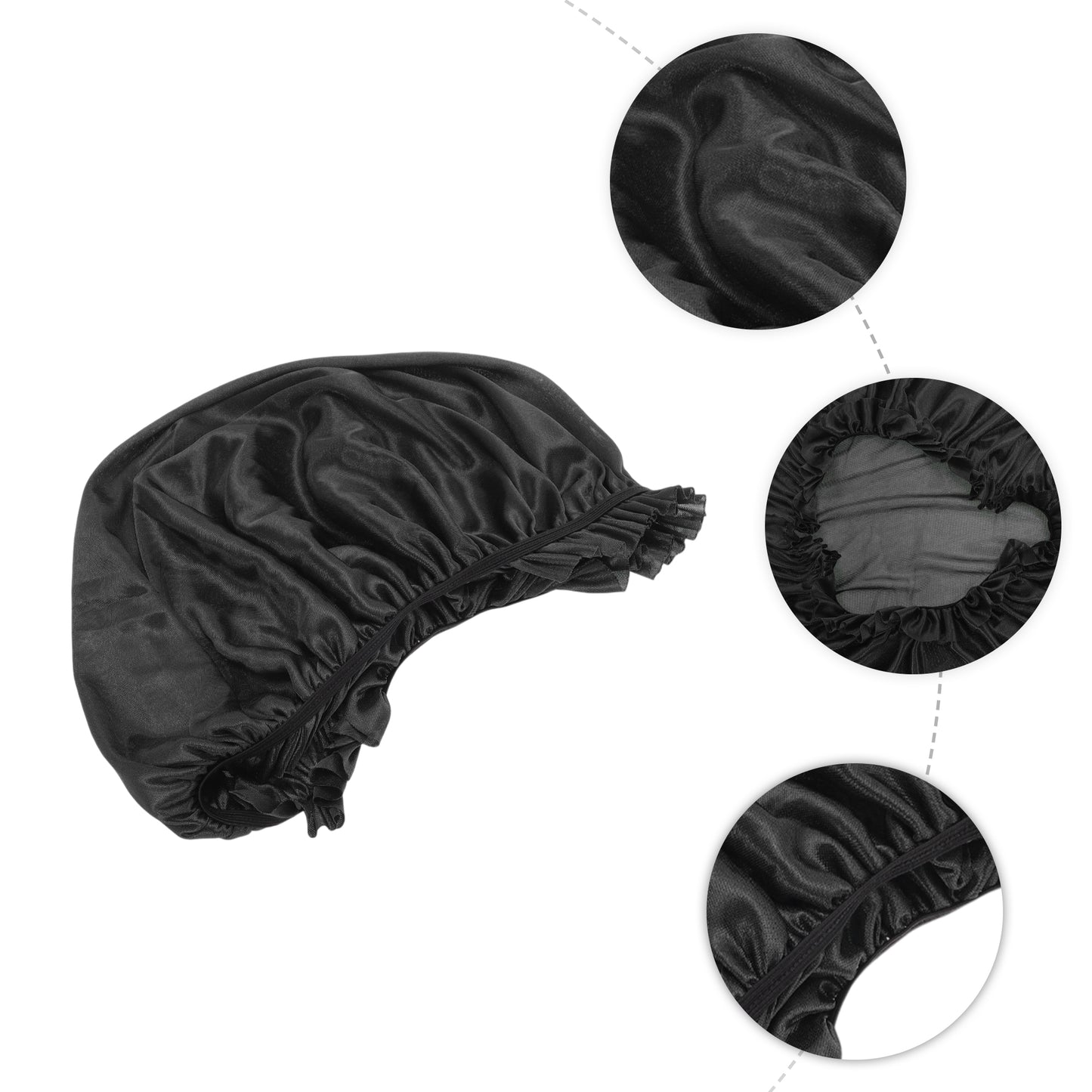 2 Pcs Women Durable Stretcht Shower Cap for Hotel Travel Black