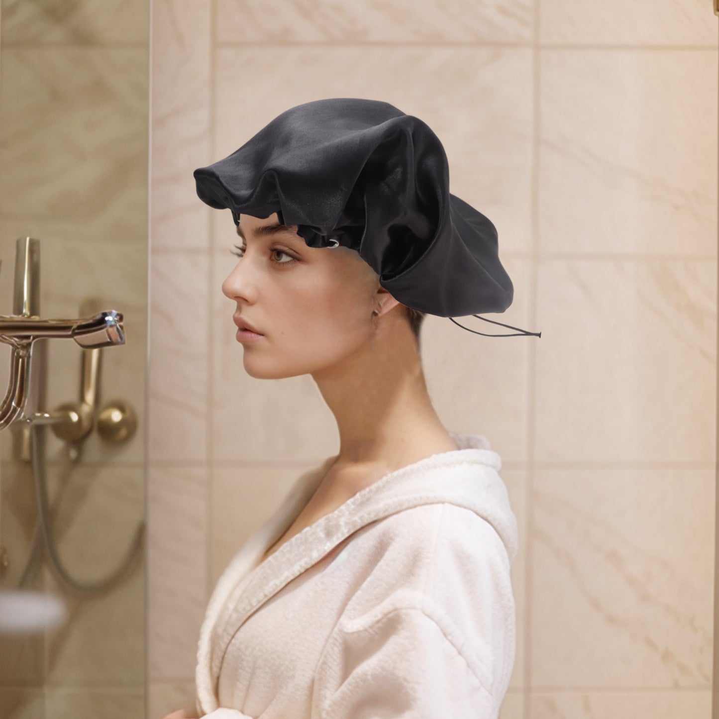 1 Pc Women Adjustable Double Layer Shower Cap for Business Travel Pink