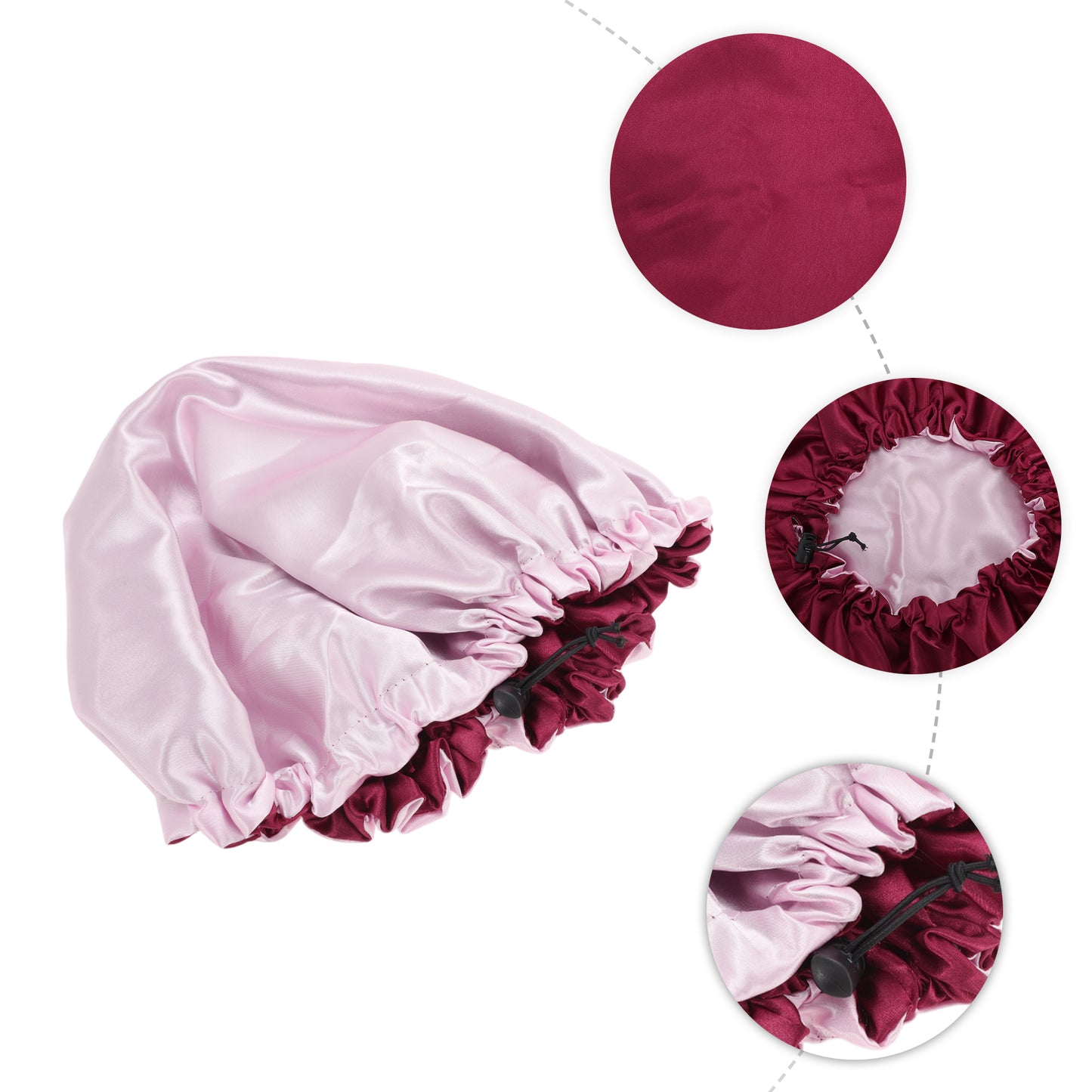 1 Pc Women Adjustable Double Layer Shower Cap for Business Travel Wine Red