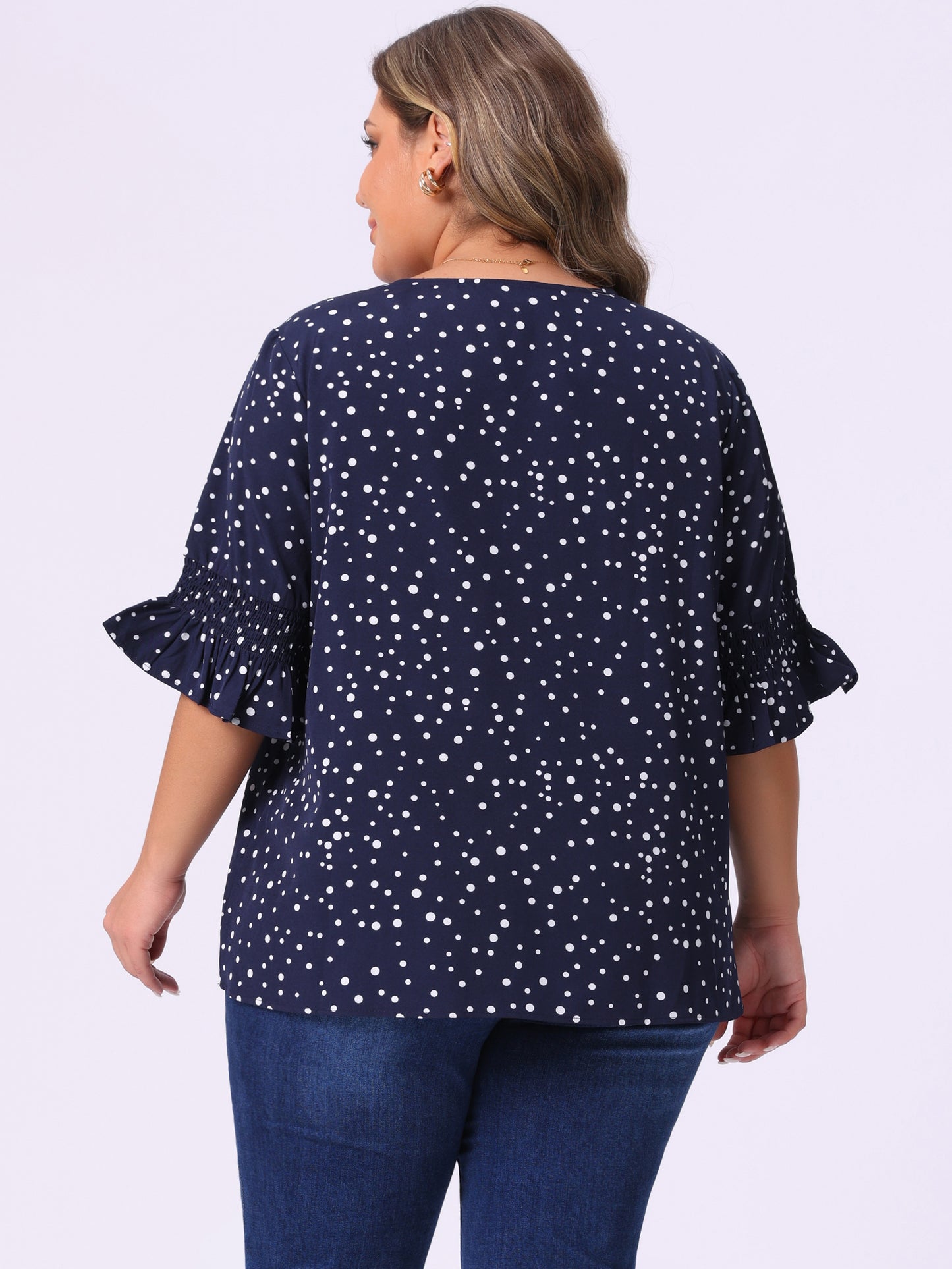 Women's Plus Size Ruffle Blouse V Neck Smocked Sleeves Top