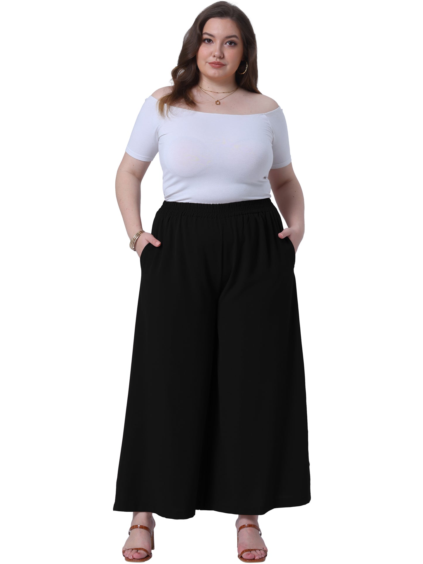 Women Plus Size Palazzo Pants Wide Leg with Pockets Casual Summer Pants