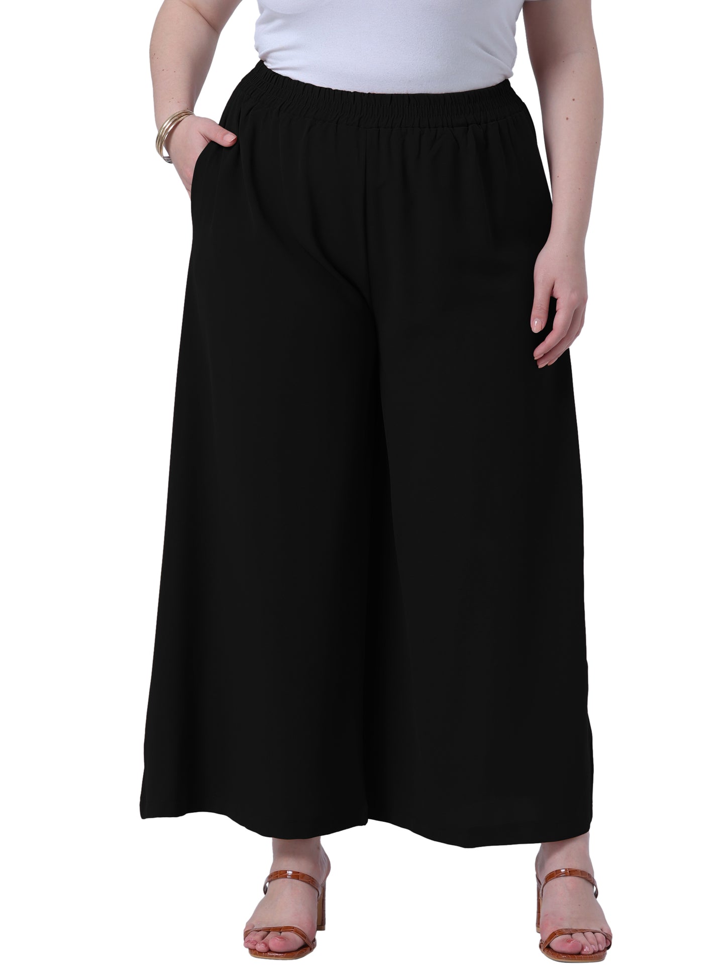 Women Plus Size Palazzo Pants Wide Leg with Pockets Casual Summer Pants