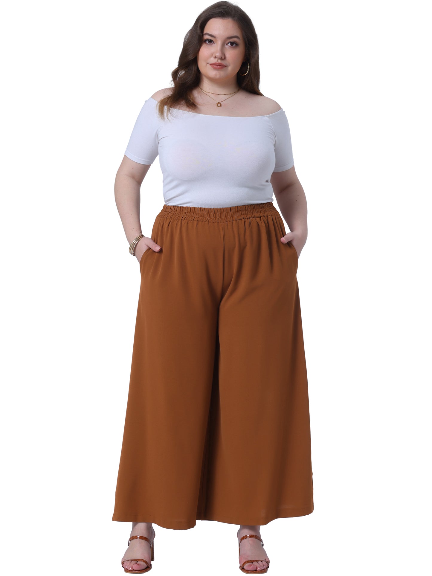 Women Plus Size Palazzo Pants Wide Leg with Pockets Casual Summer Pants