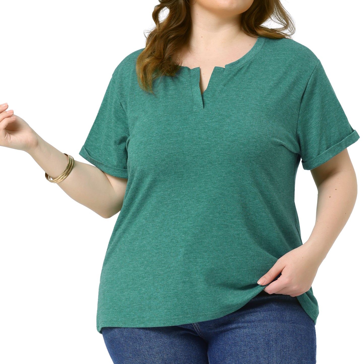 Women Plus Size T-Shirt Short Sleeve Notched V Neck Lightweight Casual Summer Tees Top