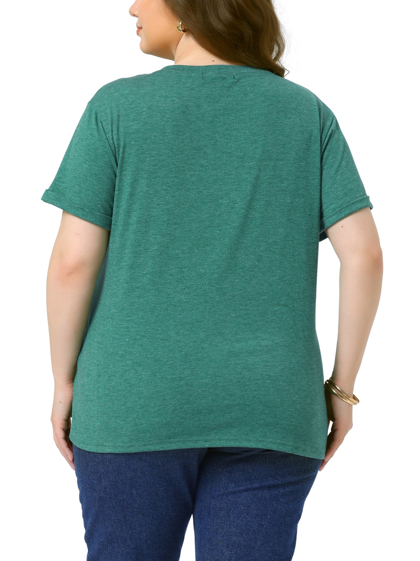 Women Plus Size T-Shirt Short Sleeve Notched V Neck Lightweight Casual Summer Tees Top