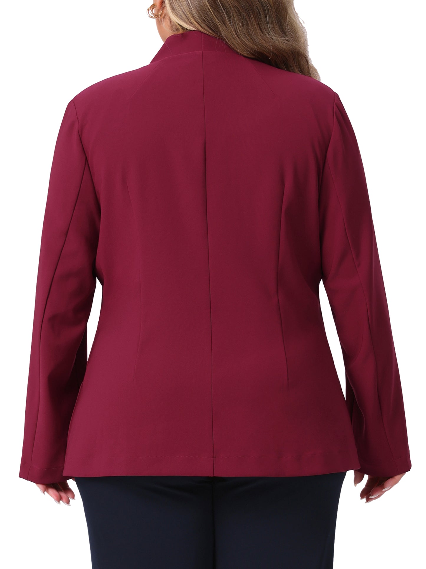 Women's Plus Size Business Casual Collarless Open Front Long Sleeve Work Office Blazer Jacket with Pockets