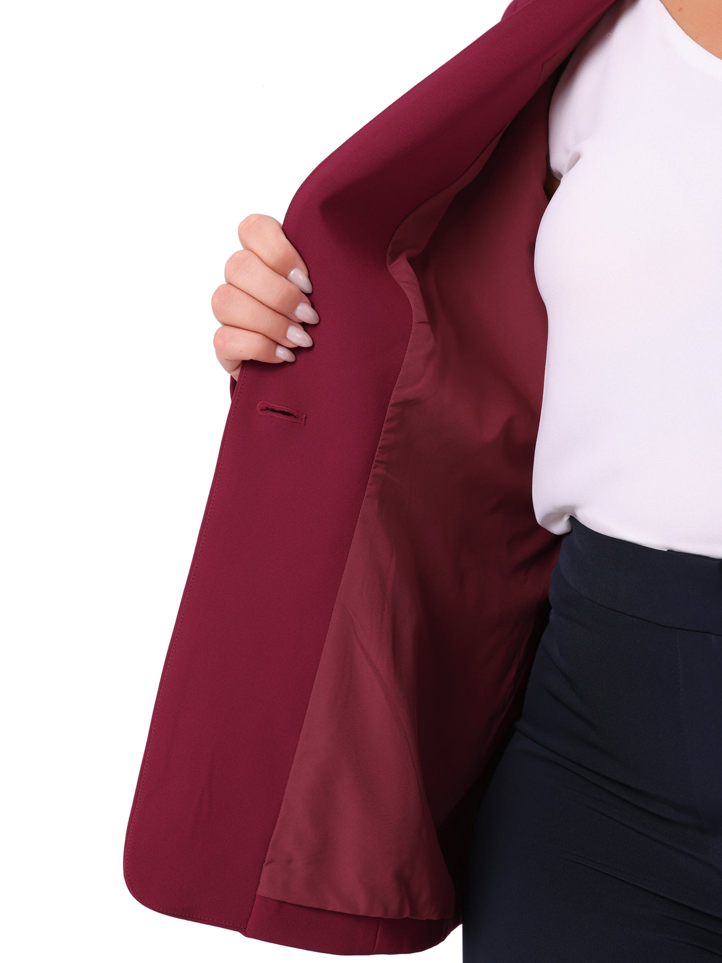 Women's Plus Size Business Casual Collarless Open Front Long Sleeve Work Office Blazer Jacket with Pockets