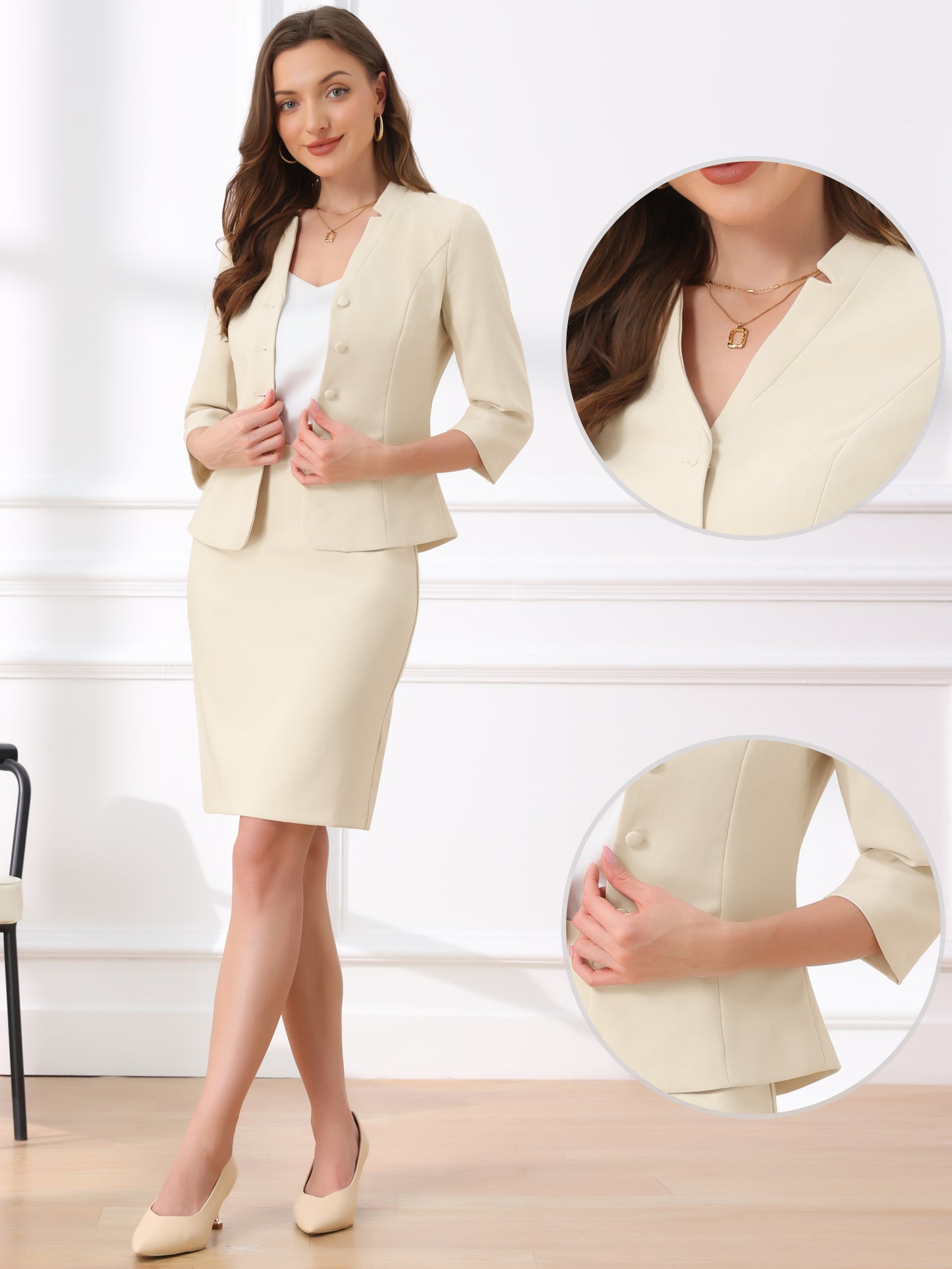Women's 2 Piece Suit Skirt Set Notched Collar Casual Business Blazer Pencil Skirt