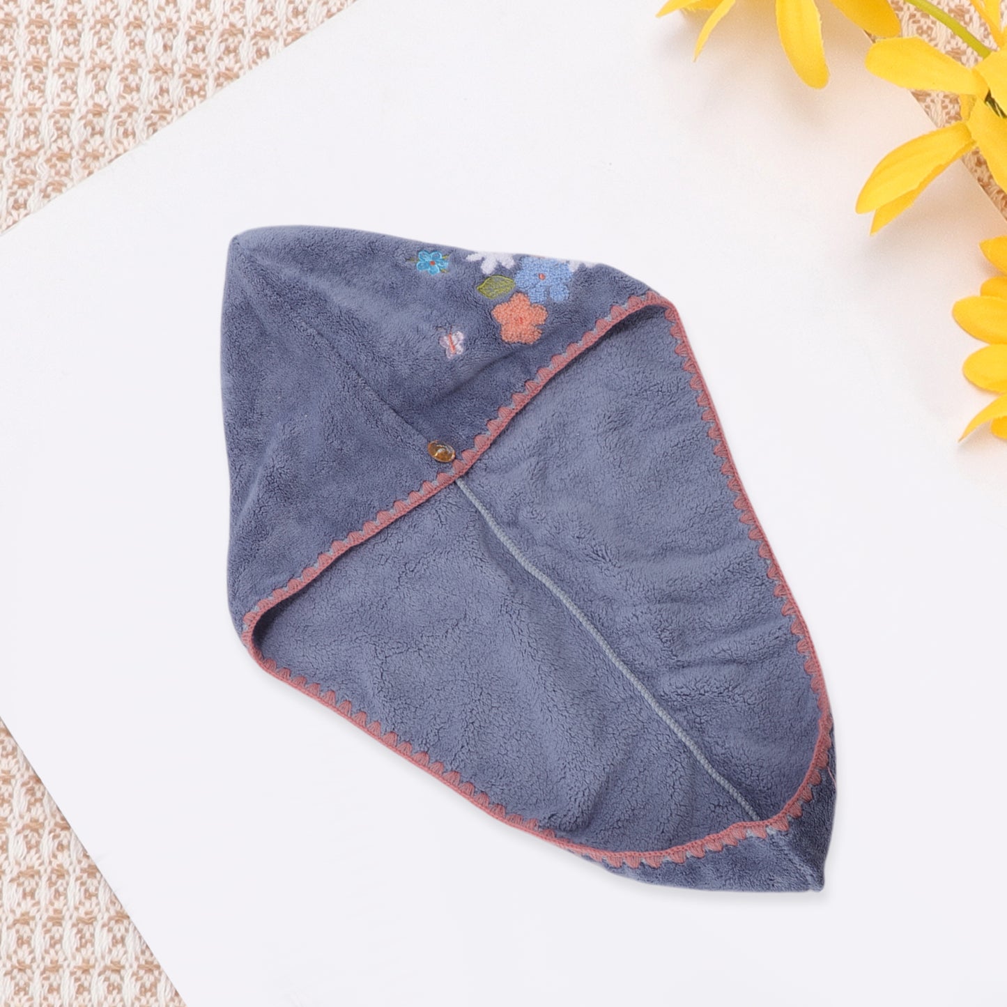 1 Pc Women Soft Embroidery Hair Drying Towel for Bathroom Dark Purple