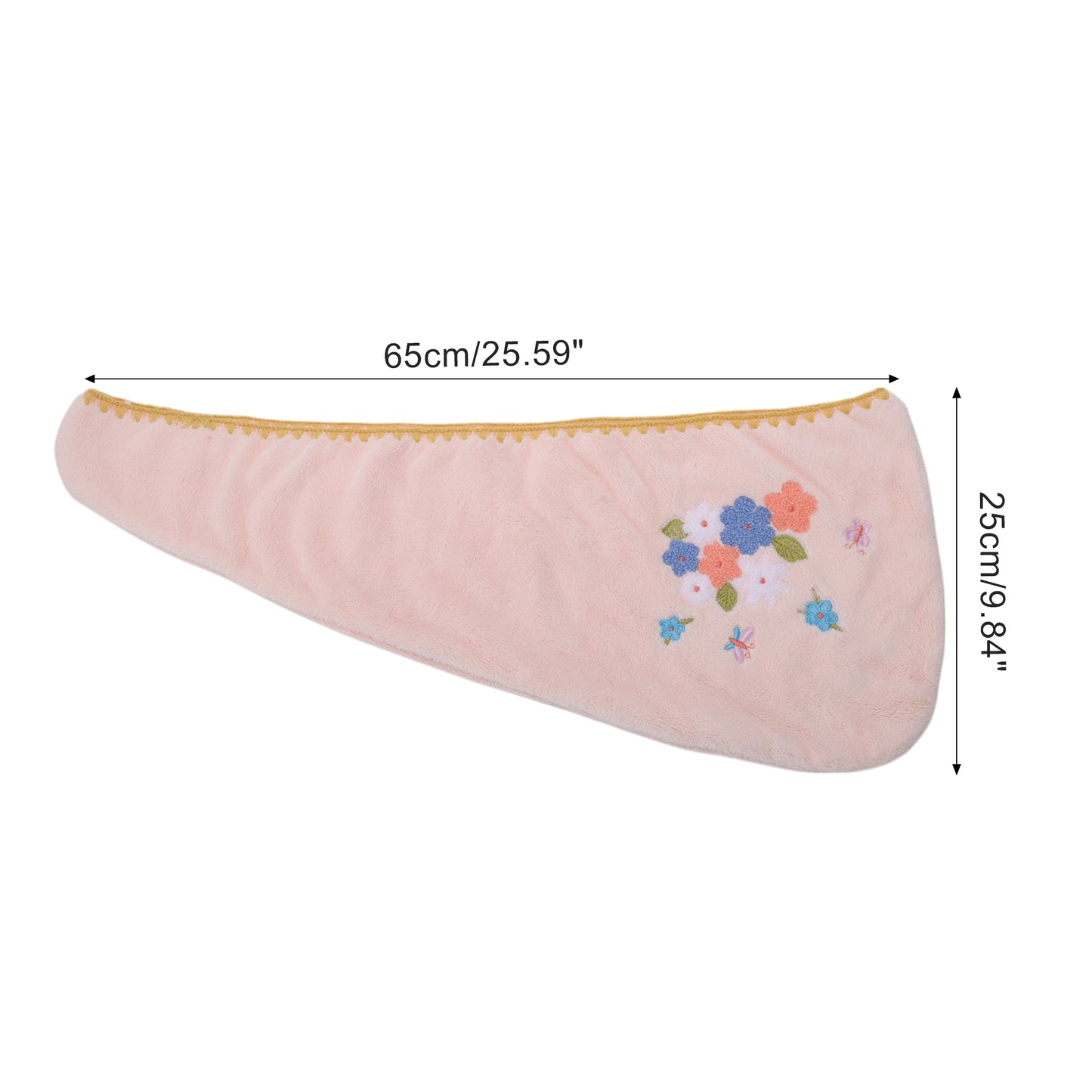 1 Pc Women Soft Embroidery Hair Drying Towel for Bathroom Pink