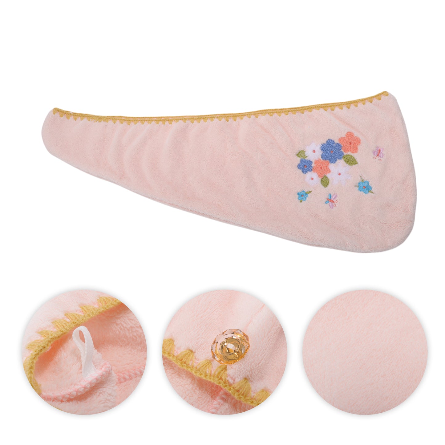 1 Pc Women Soft Embroidery Hair Drying Towel for Bathroom Pink