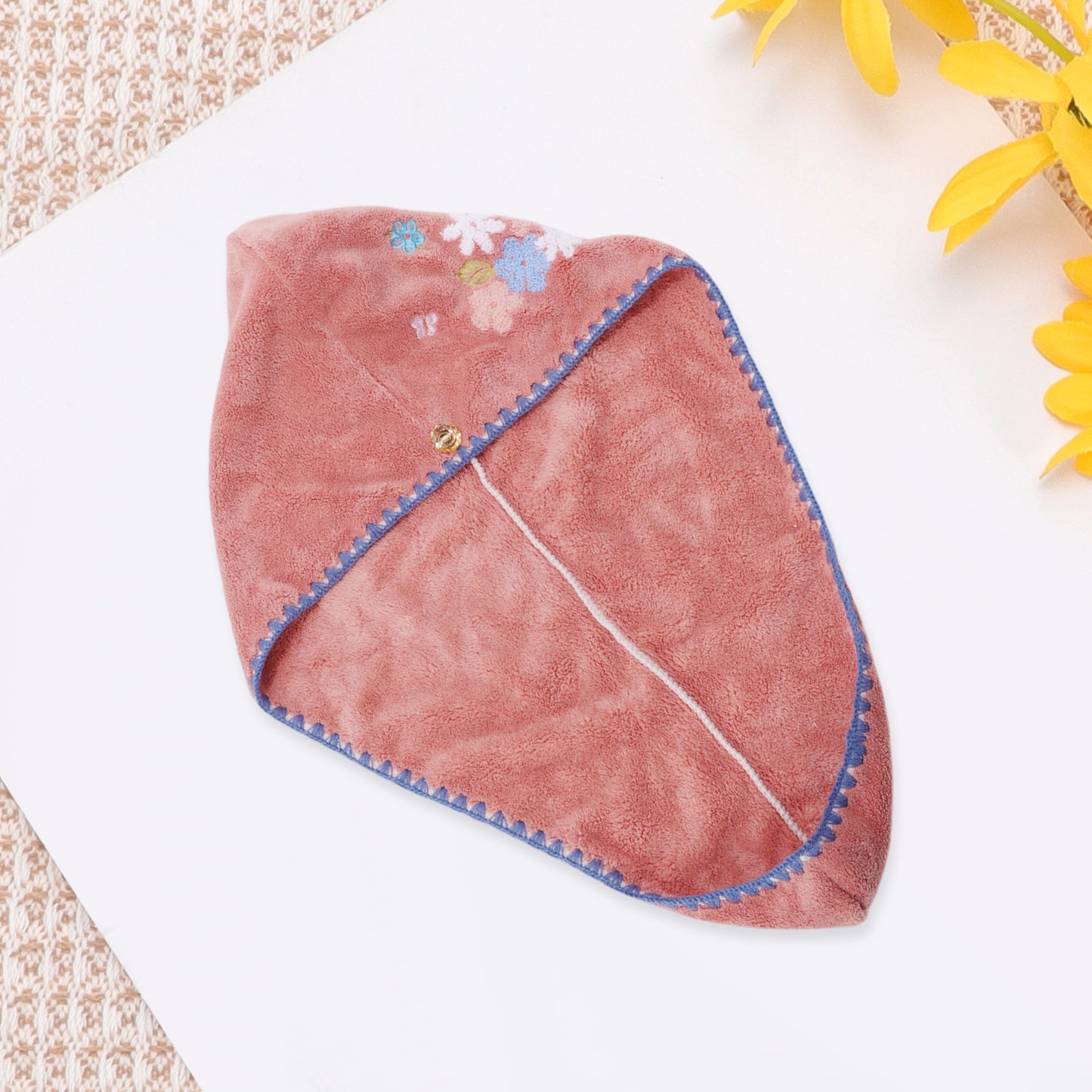 1 Pc Women Soft Embroidery Hair Drying Towel for Bathroom Orange