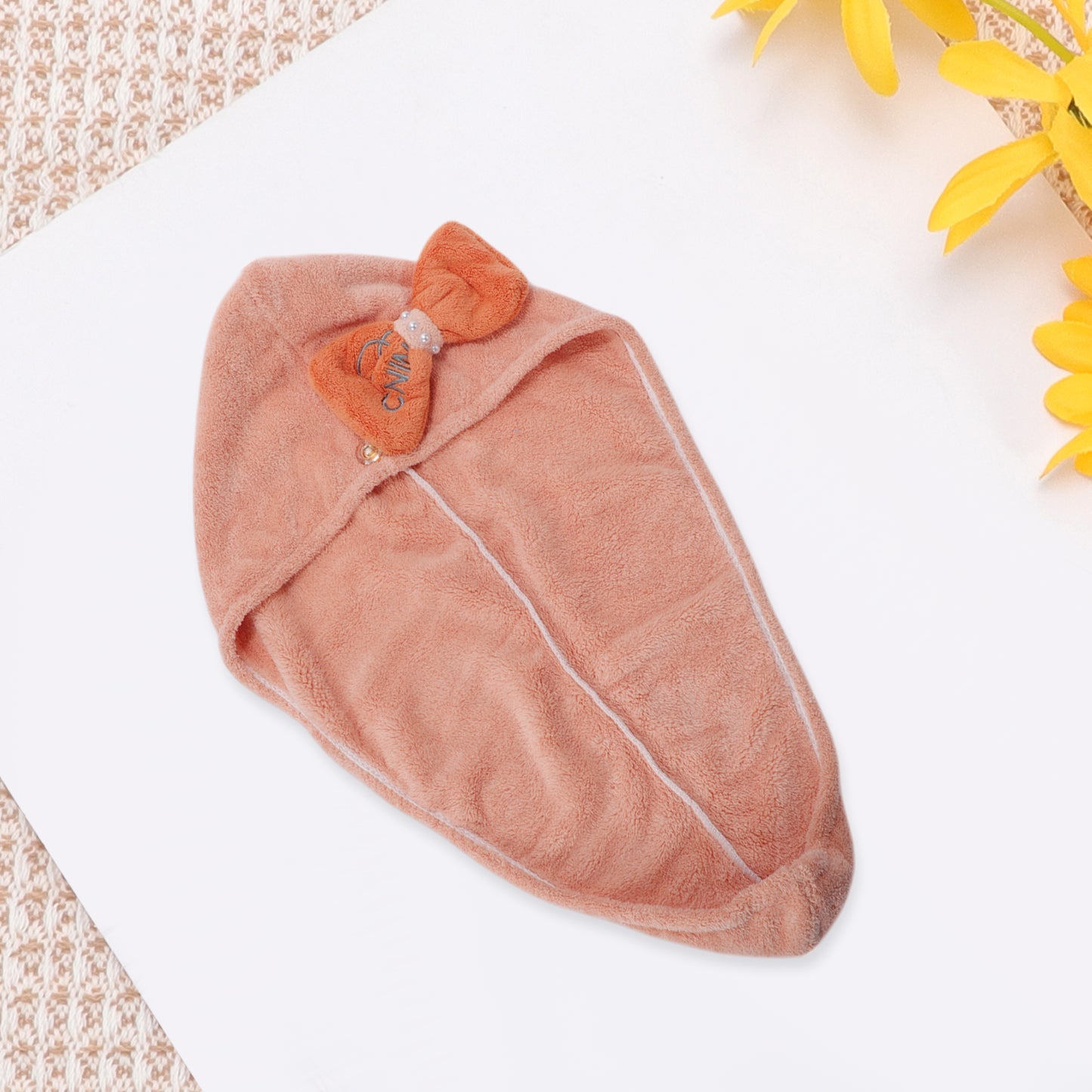 1 Pc Women Soft Bow-knot Hair Drying Towel for Bathroom Pink