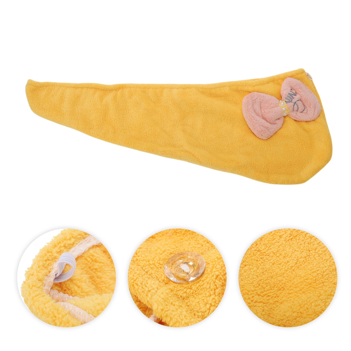 1 Pc Women Soft Bow-knot Hair Drying Towel for Bathroom Yellow