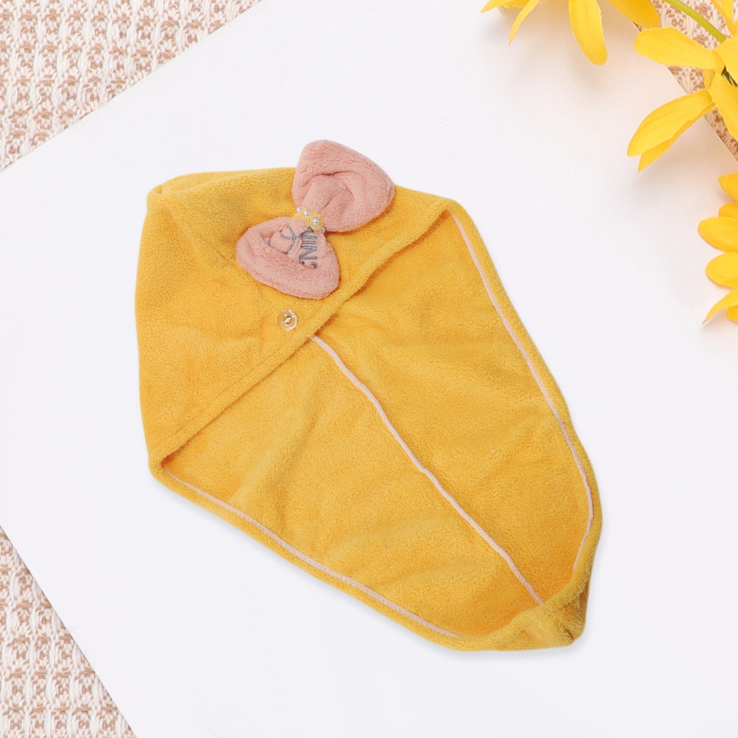 1 Pc Women Soft Bow-knot Hair Drying Towel for Bathroom Yellow