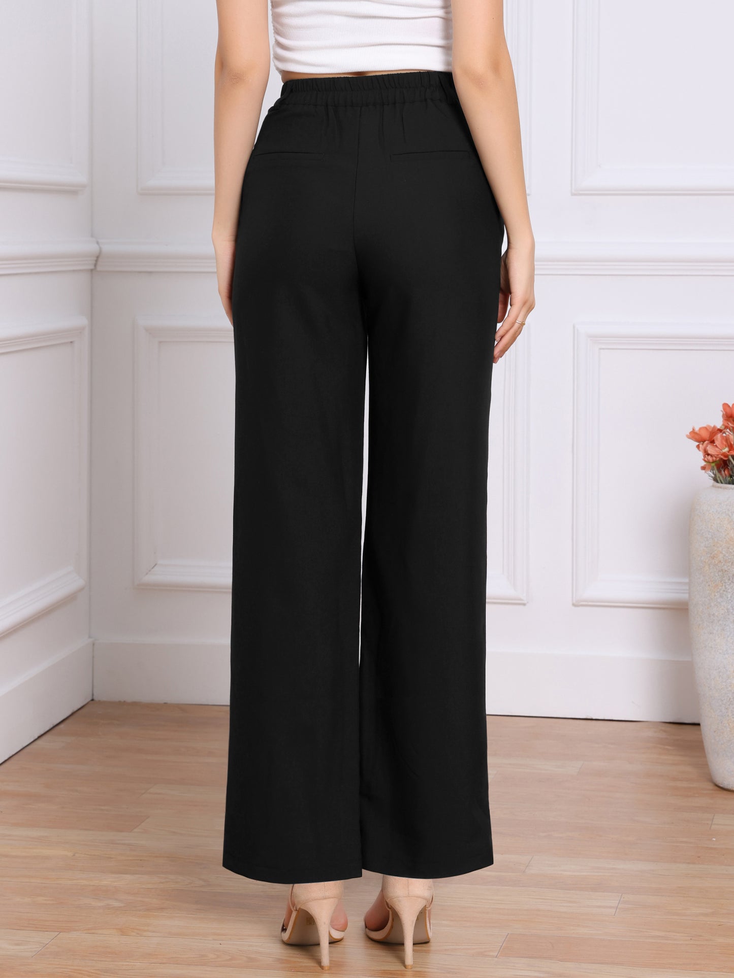 Women's Casual Work High Waisted Dressy Trousers Wide Leg Dress Pants