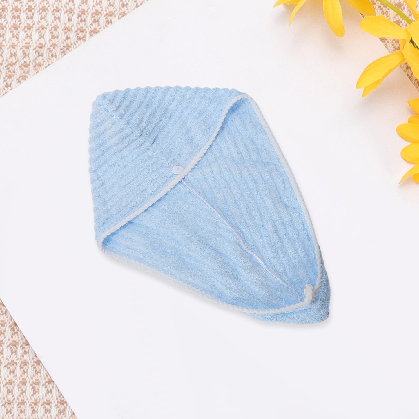 Women Single Thick Layer Head Towel Hair Drying Towel Cap Light Blue