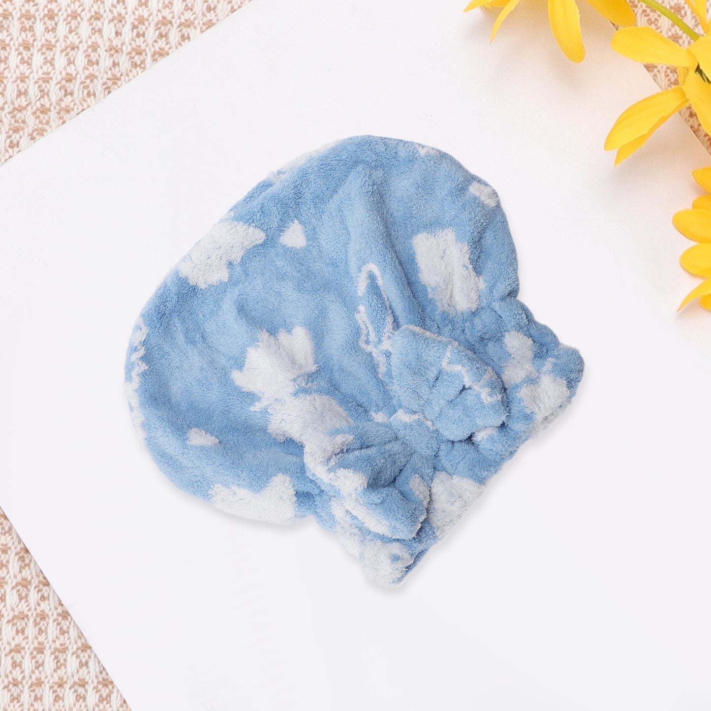 1 Pc Single Thick Butterfly Layer Head Towel Cap Hair Drying Towel Blue