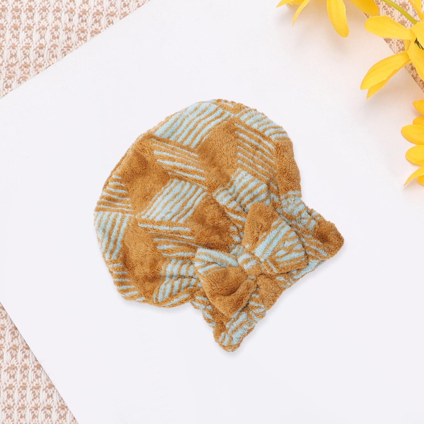 1 Pc Single Thick Butterfly Layer Head Towel Cap Hair Drying Towel Yellow