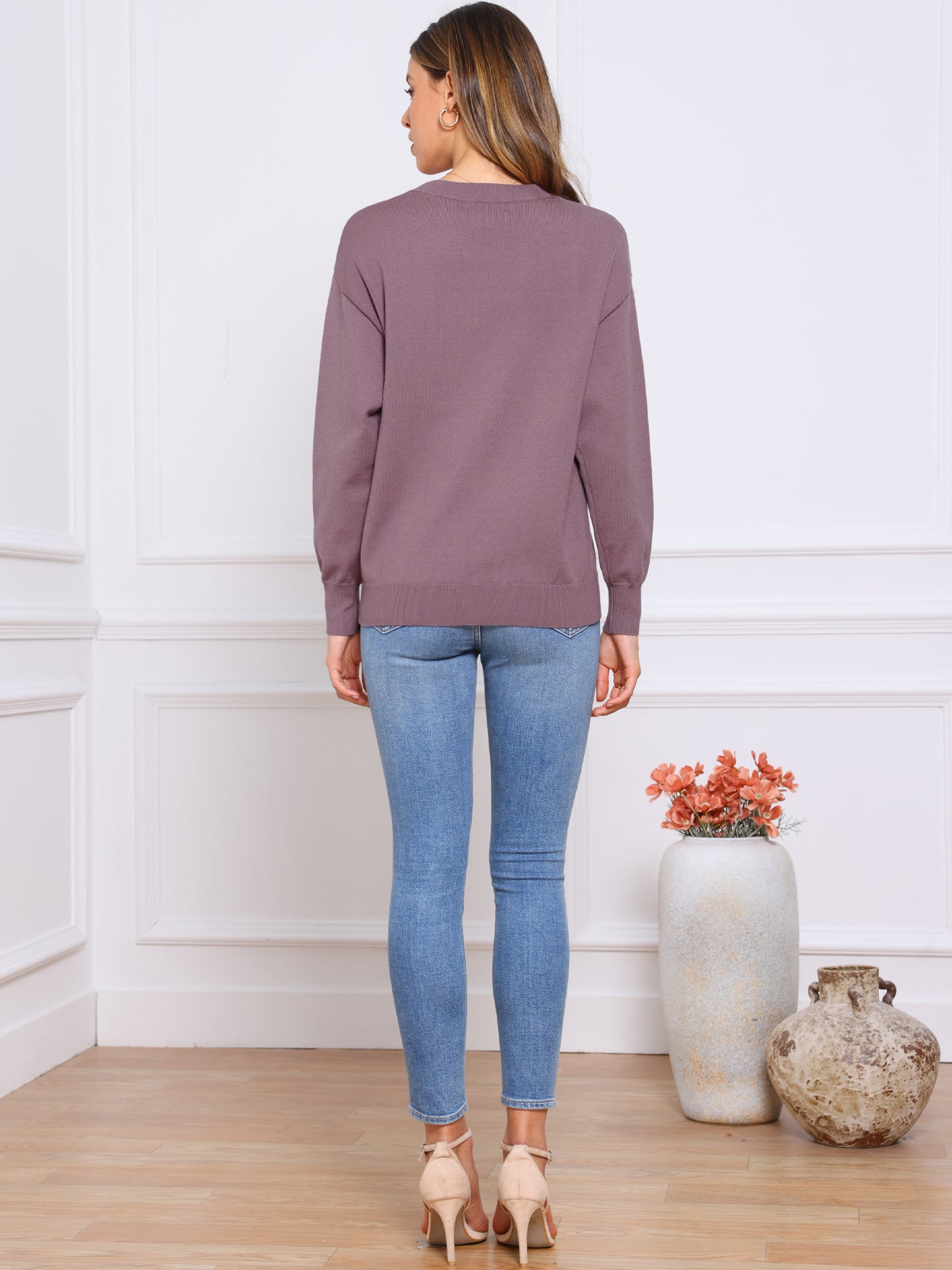 Women's Long Sleeve Classic Fall Basic Pullover Sweaters Crew Neck Knit Top