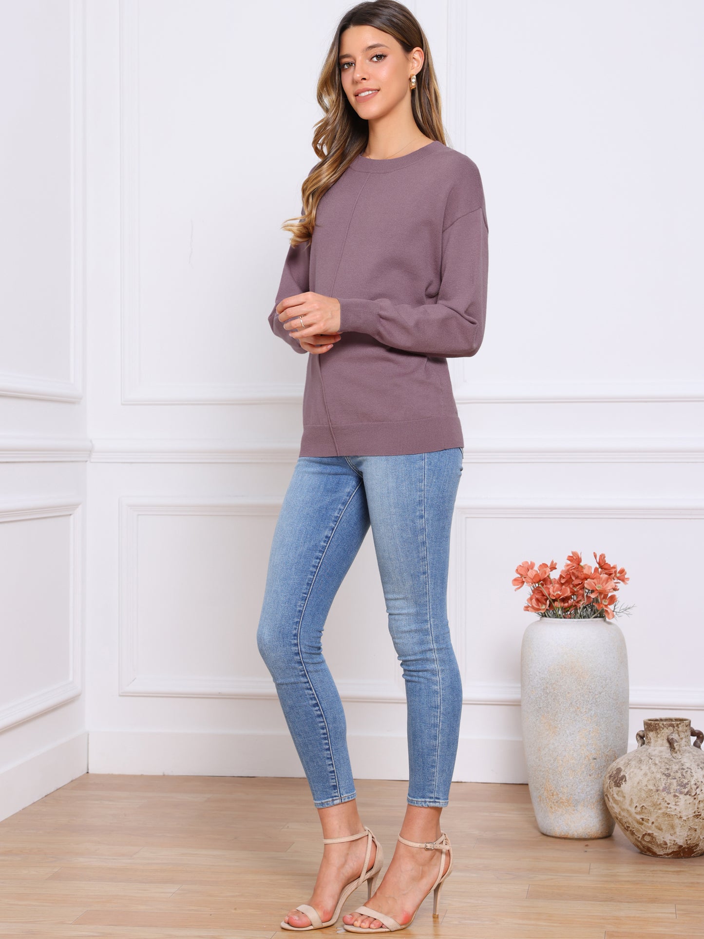 Women's Long Sleeve Classic Fall Basic Pullover Sweaters Crew Neck Knit Top