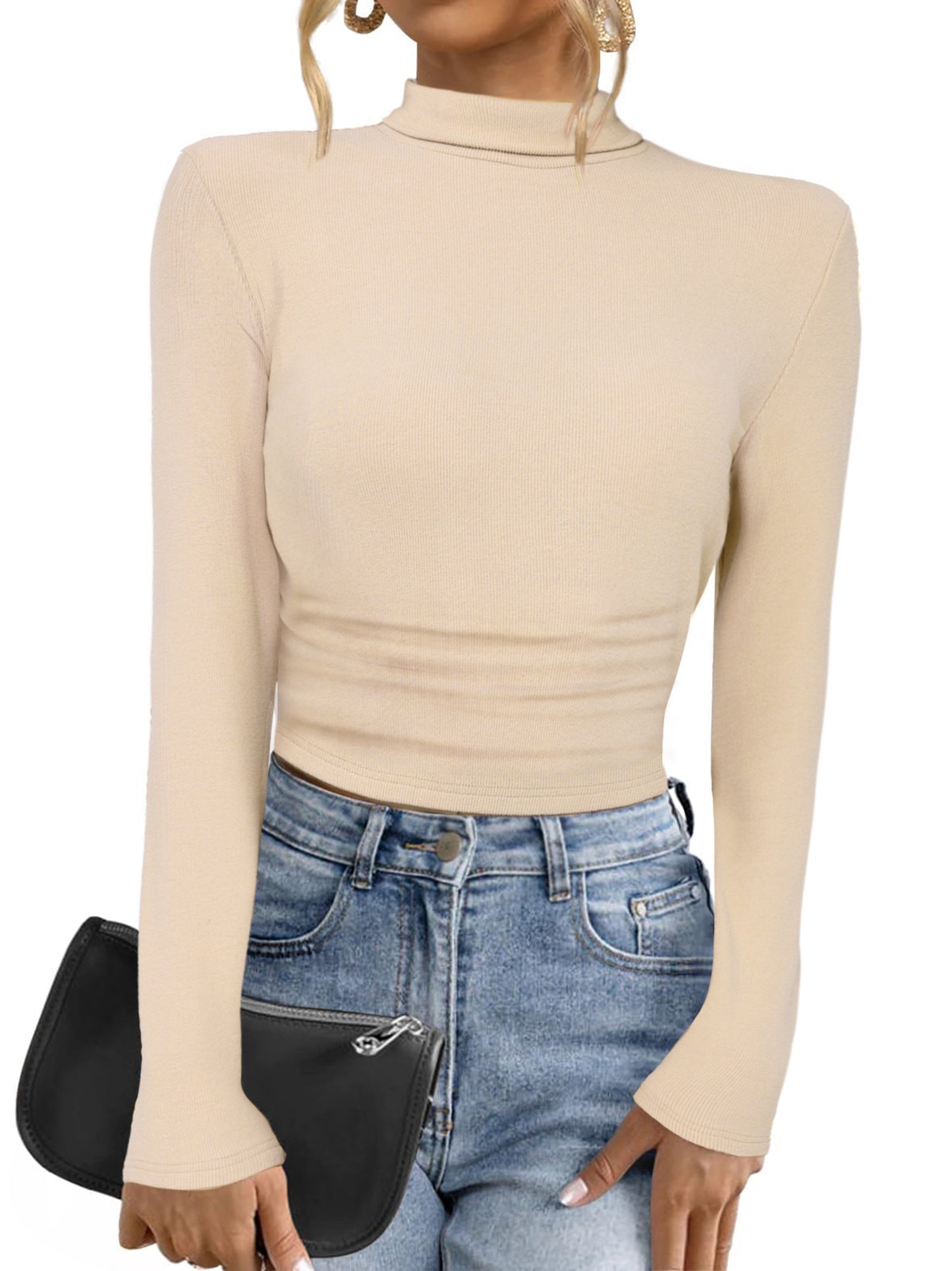 Women Long Sleeve Sweaters Tops Mock Turtle Neck Slim Fit Tee Casual Pullover Cashmere Sweater