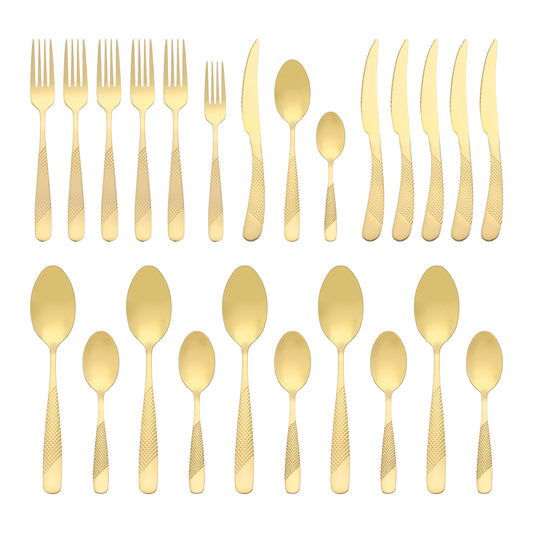 24 Pieces Silverware Set, Stainless Steel Flatware with Knife, Spoons and Forks Set