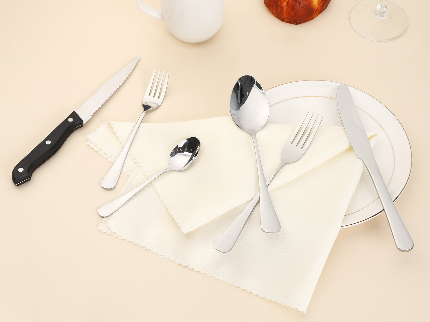 24 Pieces Stainless Steel Flatware Set with Knife, Serving Utensil Mirror Polished Silver