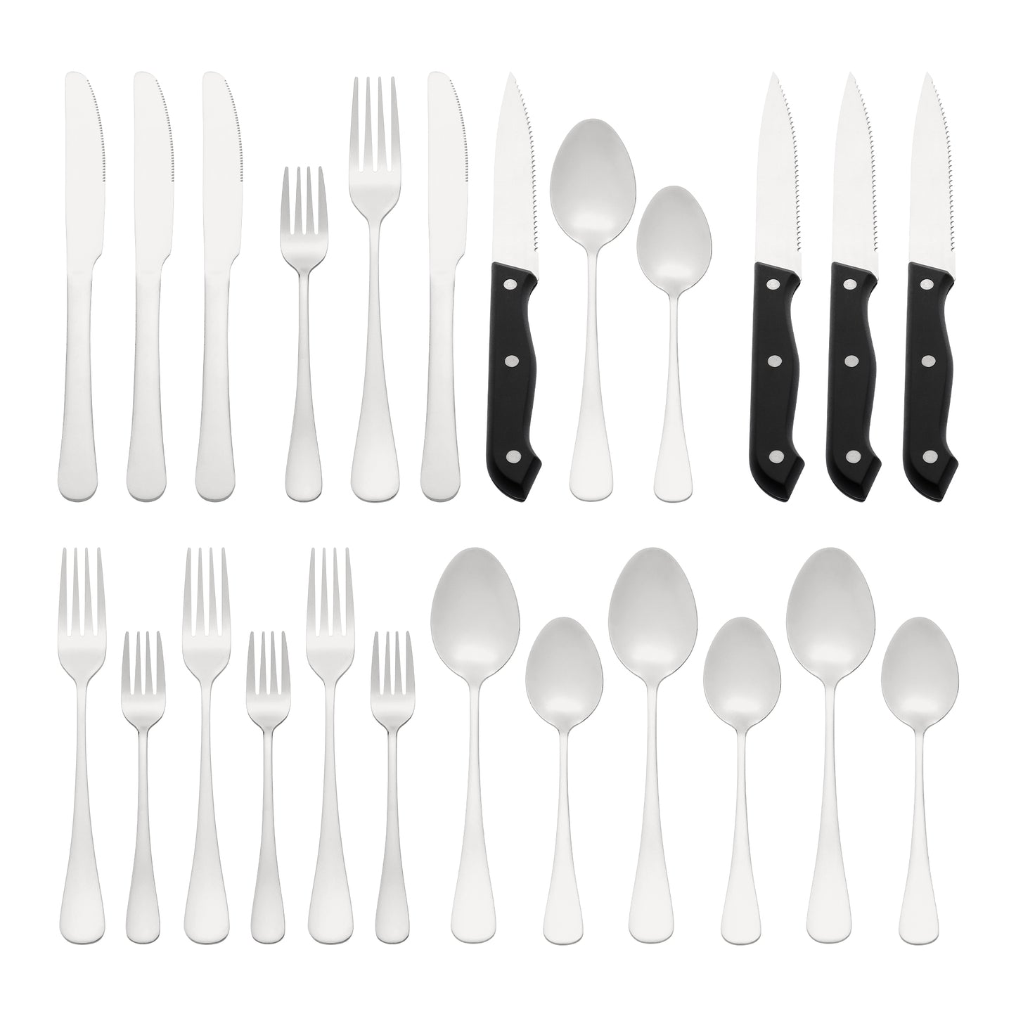 24 Pieces Stainless Steel Flatware Set with Knife, Serving Utensil Mirror Polished Silver