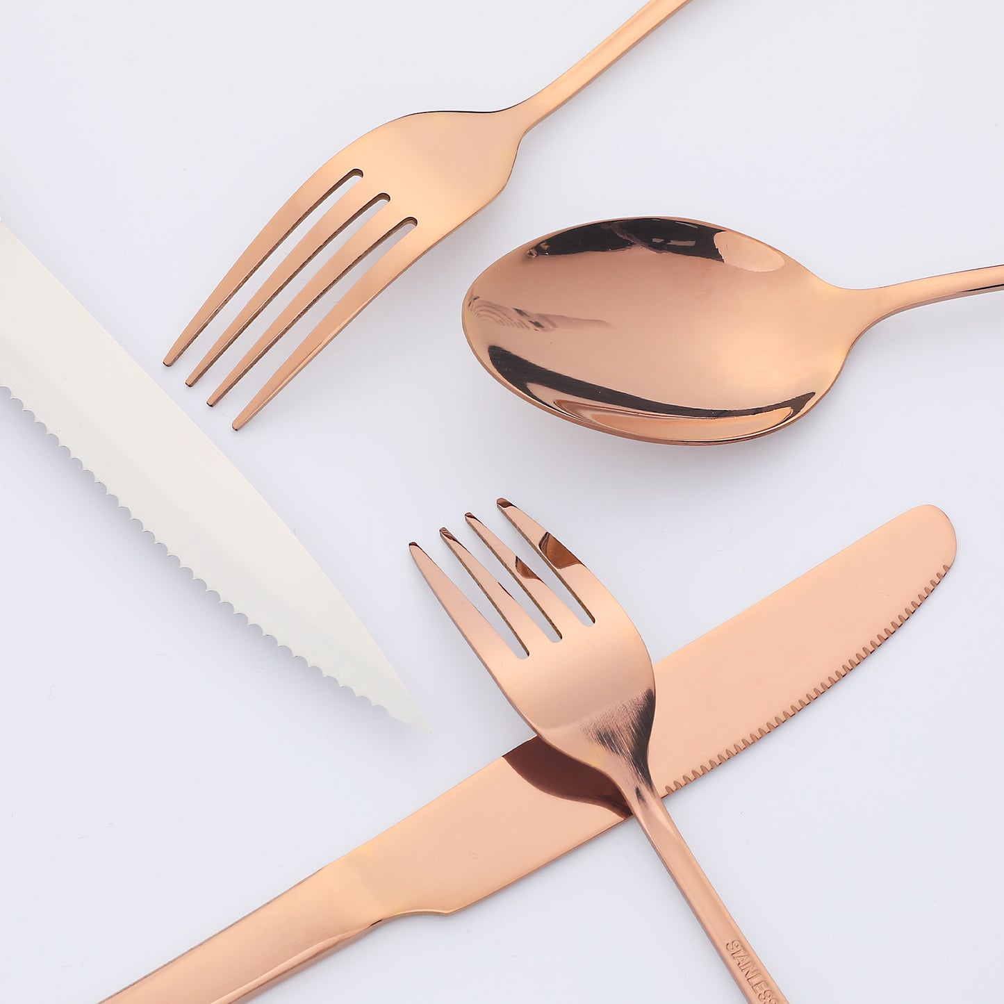 24 Pieces Stainless Steel Flatware Set with Knife, Serving Utensil Mirror Polished Silver