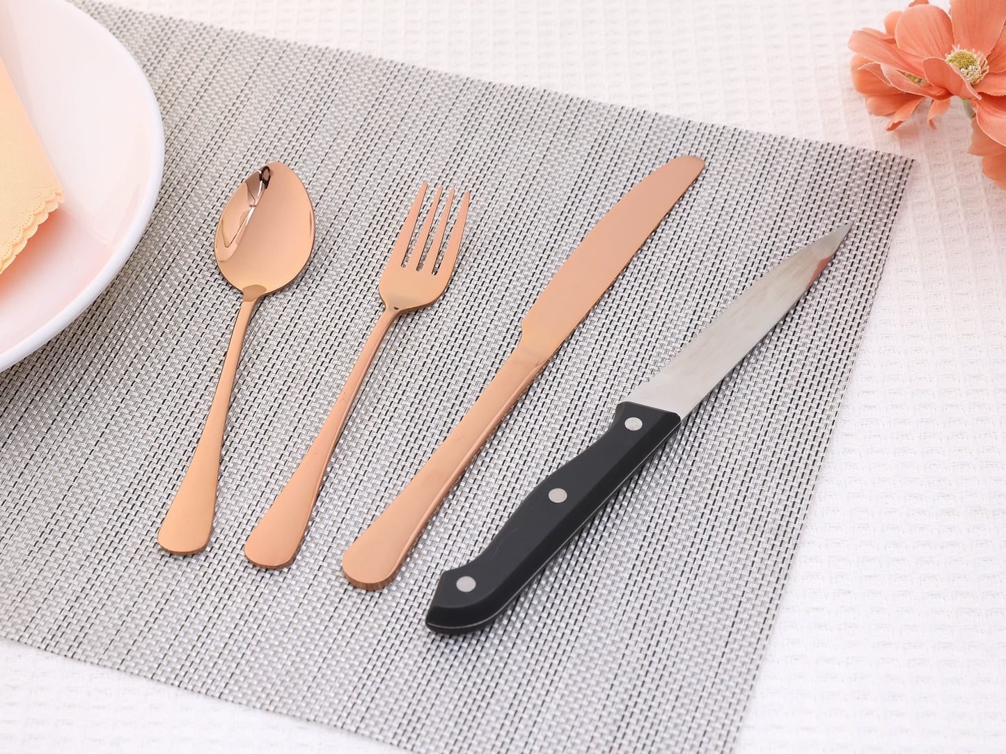 24 Pieces Stainless Steel Flatware Set with Knife, Serving Utensil Mirror Polished Silver