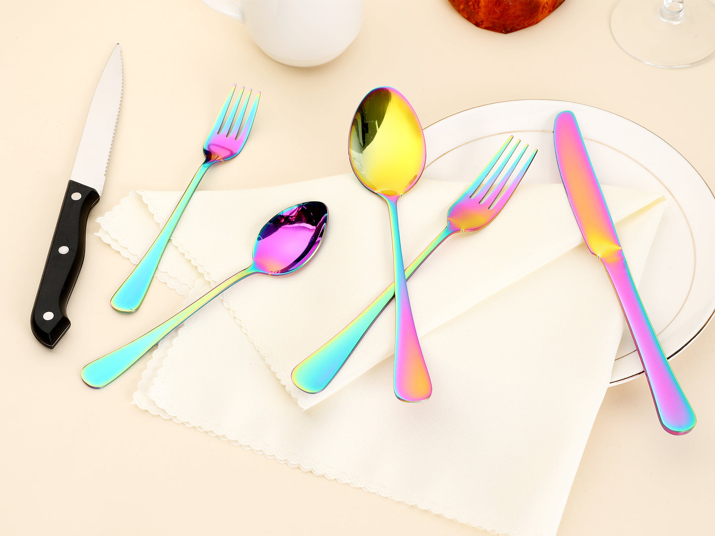 24 Pieces Stainless Steel Flatware Set with Knife, Serving Utensil Mirror Polished Silver