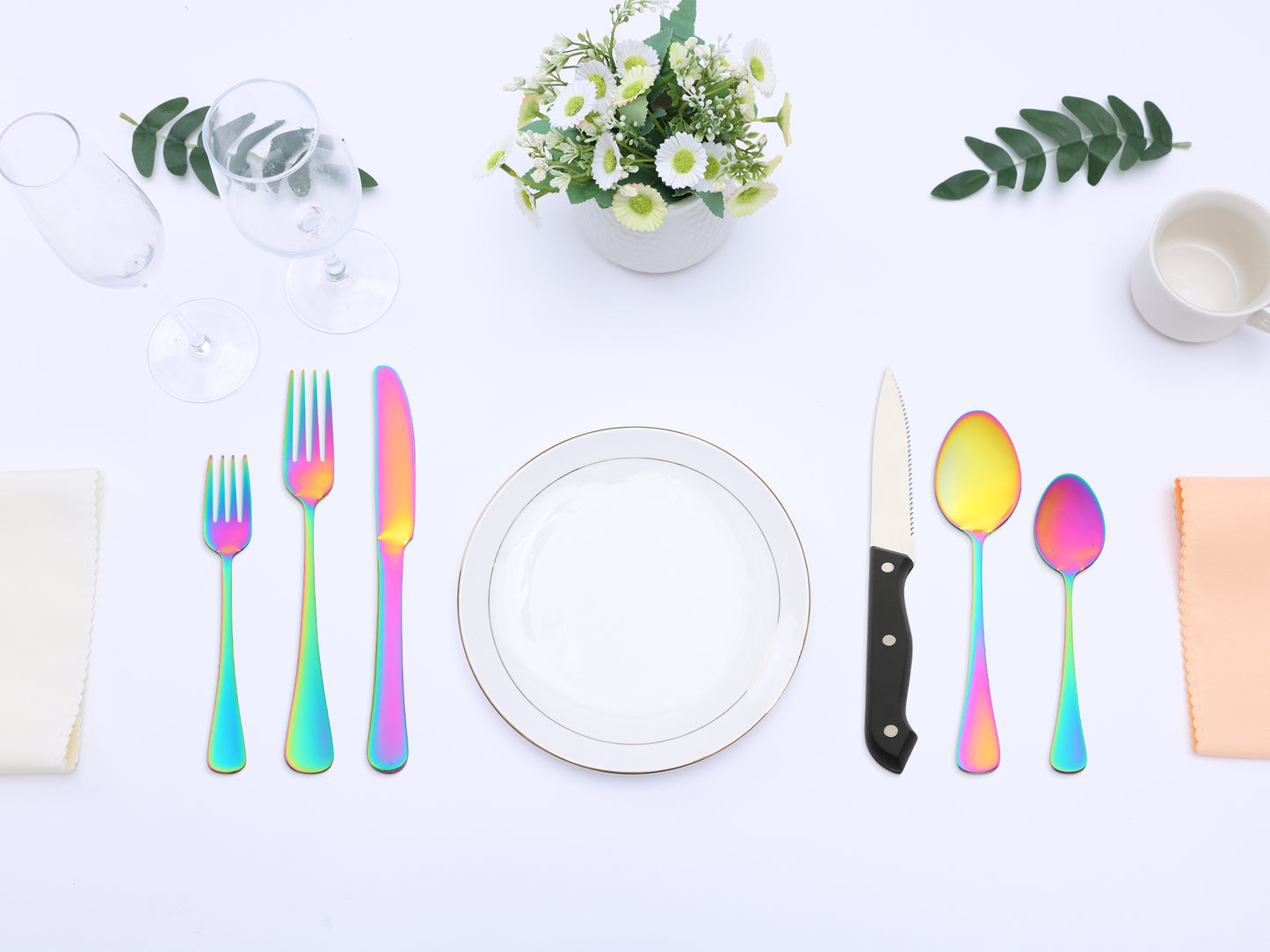 24 Pieces Stainless Steel Flatware Set with Knife, Serving Utensil Mirror Polished Silver