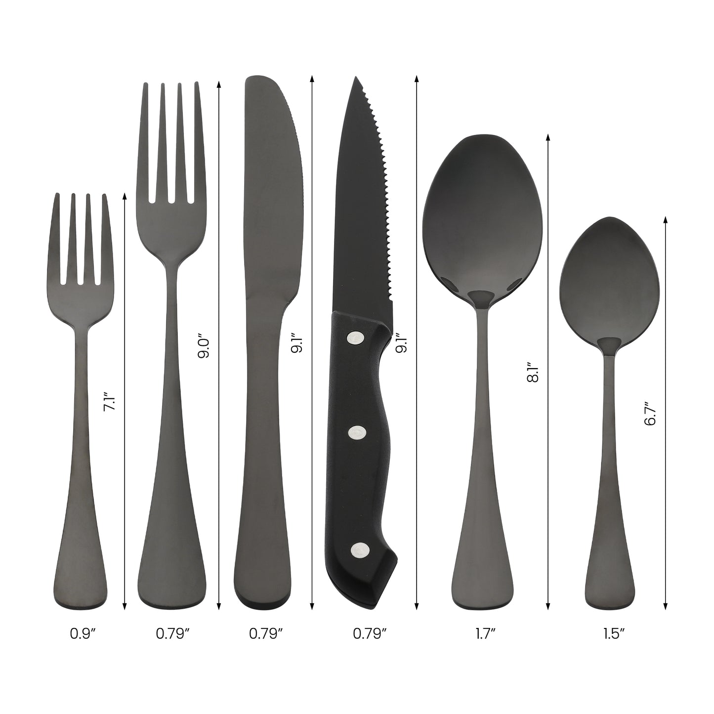 Juego de cubiertos de acero inoxidable de 24 piezas con cuchillo y utensilio para servir, color plateado pulido.