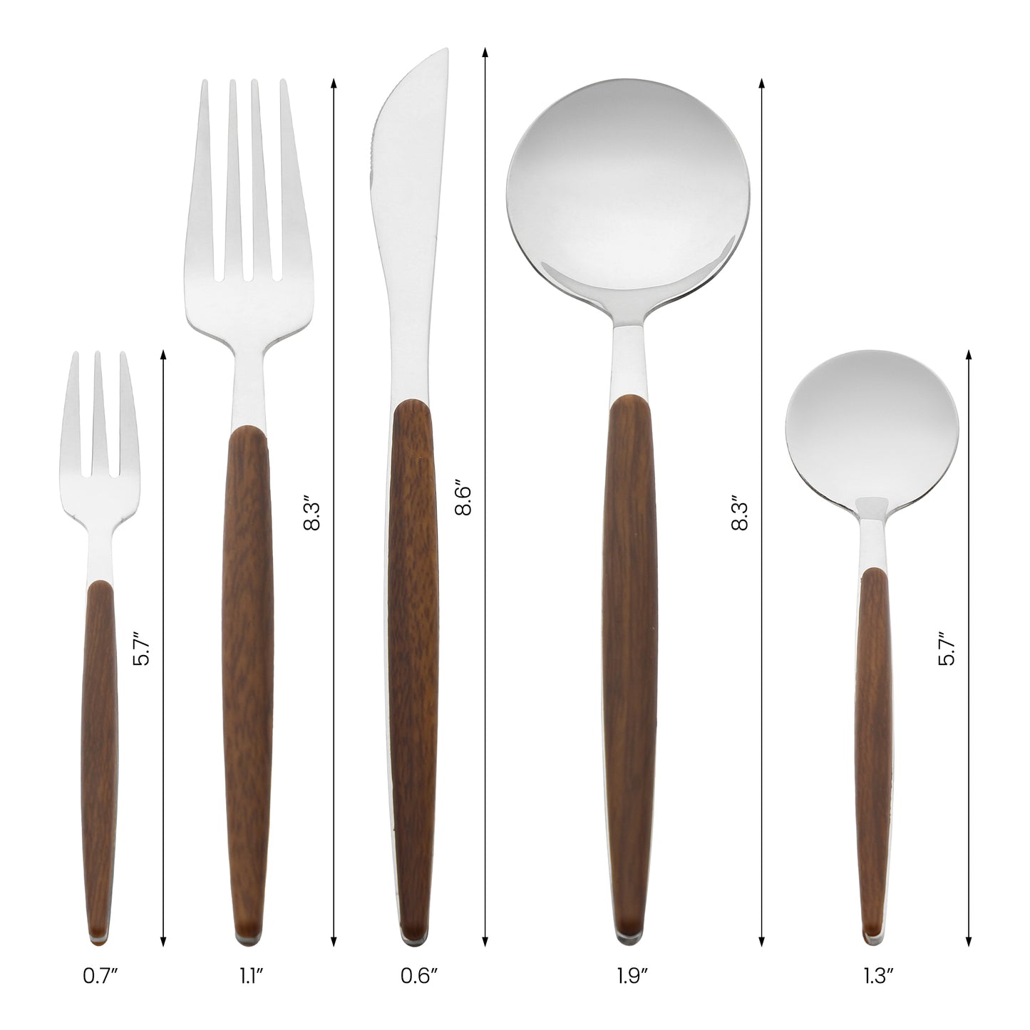 5 Pieces Silverware Set, Stainless Steel Flatware with Knife, Spoons, and Forks Set
