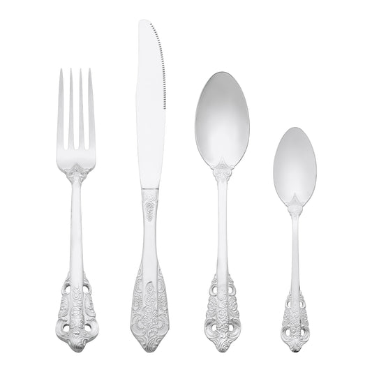 4 Pieces Silverware Set, Stainless Steel Flatware with Spoons and Forks Set