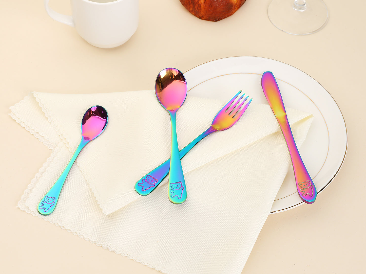 4 Pieces Flatware Set, Stainless Steel Silverware with Knife, Mirror Polished Cutlery Set