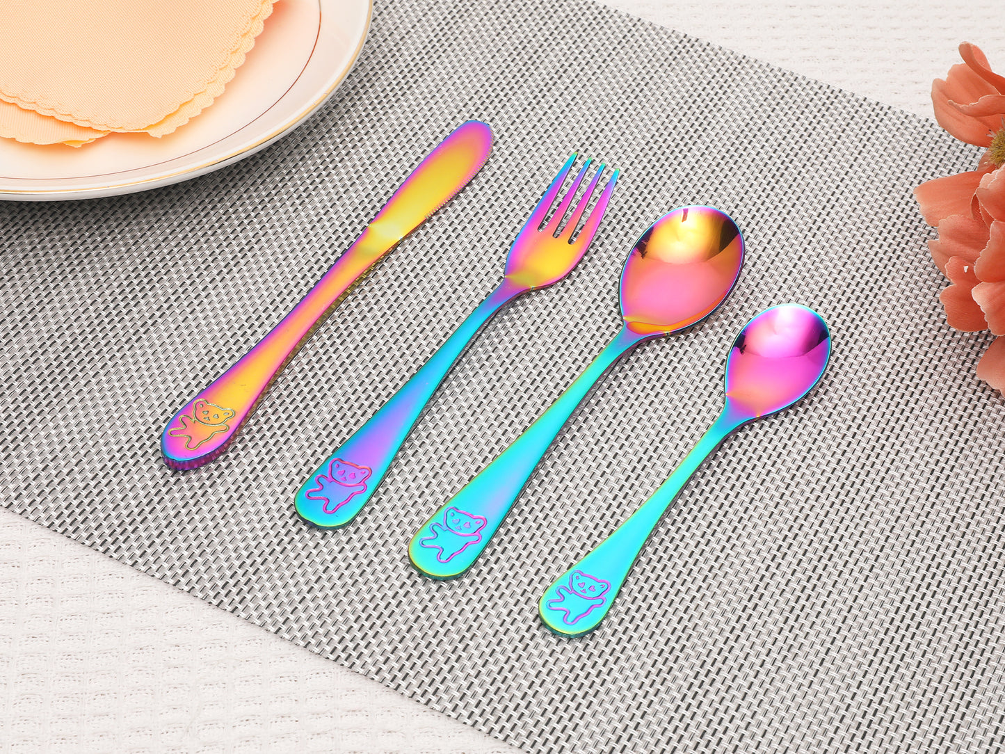 4 Pieces Flatware Set, Stainless Steel Silverware with Knife, Mirror Polished Cutlery Set